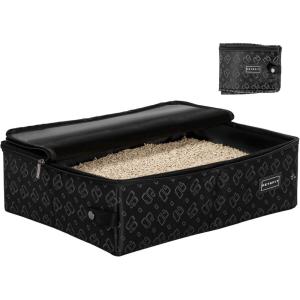 imagePETSFIT Portable Cat Litter Box  Removable 2Layer LeakProof Lining ScratchResistant Fabric with Sturdy Support Frame Travel ampamp Collapsible Cat Litter Box BlackBlackWhite