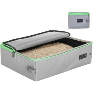 imagePETSFIT Portable Cat Litter Box  Removable 2Layer LeakProof Lining ScratchResistant Fabric with Sturdy Support Frame Travel ampamp Collapsible Cat Litter Box BlackGrey