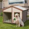 imagePetsfit Large Dog House Outdoor Wooden Shelter for Extra Large Breeds Up to 200lbs Weatherproof Roof Removable Bottom Panel ampamp Elevated Floor 47Inch Natural Brown47Off White Upgrade