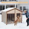 imagePetsfit Large Dog House Outdoor Wooden Shelter for Extra Large Breeds Up to 200lbs Weatherproof Roof Removable Bottom Panel ampamp Elevated Floor 47Inch Natural Brown47Off White Upgrade