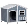 imagePetsfit Large Dog House Outdoor Wooden Shelter for Extra Large Breeds Up to 200lbs Weatherproof Roof Removable Bottom Panel ampamp Elevated Floor 47Inch Natural Brown47Gray