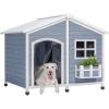 imagePetsfit Large Dog House Outdoor Wooden Shelter for Extra Large Breeds Up to 200lbs Weatherproof Roof Removable Bottom Panel ampamp Elevated Floor 47Inch Natural Brown47Gray