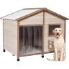 imagePetsfit Large Dog House Outdoor Wooden Shelter for Extra Large Breeds Up to 200lbs Weatherproof Roof Removable Bottom Panel ampamp Elevated Floor 47Inch Natural Brown47Off White Upgrade
