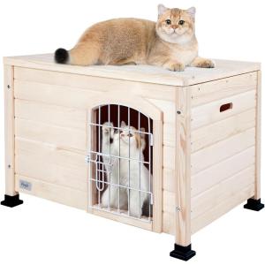 imagePetsfit Large Dog House Outdoor Wooden Shelter for Extra Large Breeds Up to 200lbs Weatherproof Roof Removable Bottom Panel ampamp Elevated Floor 47Inch Natural BrownB31 Natural Wood