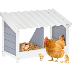 imagePETSFIT 2 Holes Chicken Nesting BoxAll Weather PVC Roof Natural Wood Design with Privacy Back Panel for HensWall Mounted or Floor Use in Coops Farms BackyardsEasy to Assemble and CleanPVC Double with Back Panel
