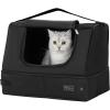 imagePETSFIT Portable Travel Cat Litter Box  Collapsible 2Layer LeakProof Washable Liner with Sturdy Support Frame for HotelCarCamping Cat Travel Essentials for KittyMedium Cats Solid BlackBlackwith lid