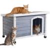 imagePetsfit Large Outdoor Cat House for Multiple Cats Wooden Feral Cat Houses for Outdoor Cats with Adjustable Foot Mat and Hinged Roof Weatherproof Dog Houses for Small Dogs Outside Light Grey
