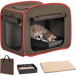 imagePETSFIT Portable Travel Cat Litter Box  Collapsible 2Layer LeakProof Washable Liner with Sturdy Support Frame for HotelCarCamping Cat Travel Essentials for KittyMedium Cats Solid BlackArmy Green