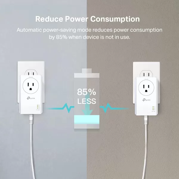 TPLink AV1000 Powerline Ethernet AdapterTLPA7017P KIT Gigabit Port Plug and Play Extra Power Socket for Additional Devices Ideal for Smart TV WhiteAV1000 with passthrough Newer Model