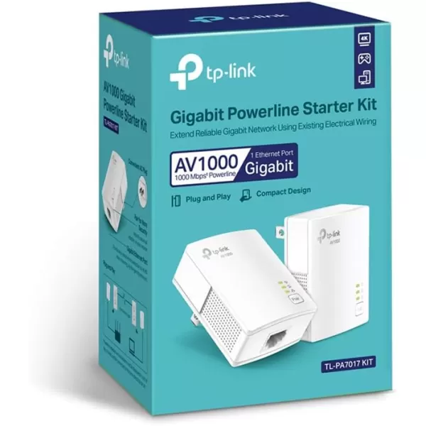 TPLink Powerline Ethernet Adapter Starter Kit  AV1000 Gigabit Port PlugampampPlay Ethernet Over Power Nano Size Ideal for Smart TV Online Gaming Wired Connection Only TLPA7017 KITAV1000  KIT