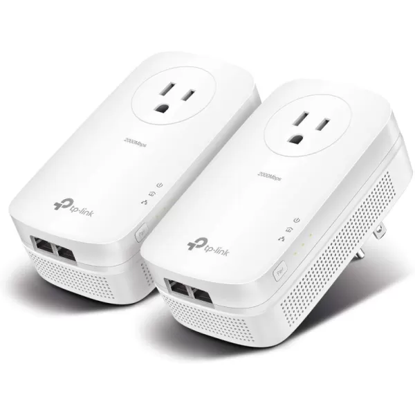 TPLink AV2000 Powerline Adapter  2 Gigabit Ports Ethernet Over Power PlugampampPlay Power Saving 2x2 MIMO Noise Filtering Extra Socket for other Devices Ideal for Gaming TLPA9020P KIT