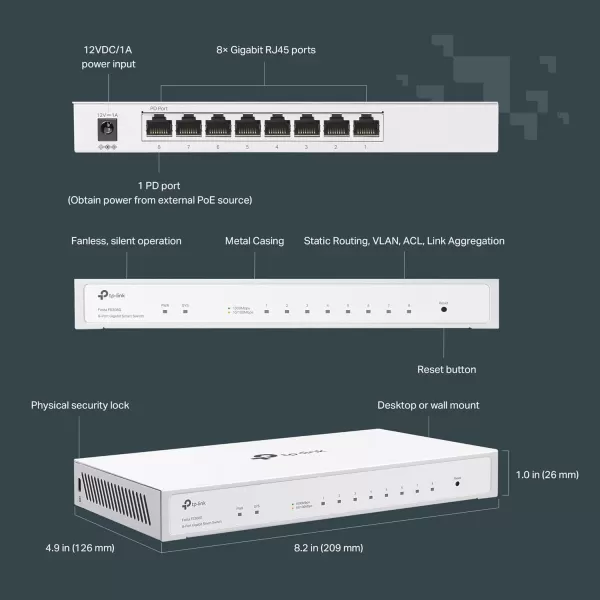 TPLink 24 Port Gigabit Ethernet Switch Desktop Rackmount Plug ampamp Play Shielded Ports Sturdy Metal Fanless Quiet Traffic Optimization Unmanaged TLSG1024S8 Port  Festa Managed