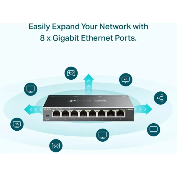 TPLink 24 Port Gigabit Ethernet Switch Desktop Rackmount Plug ampamp Play Shielded Ports Sturdy Metal Fanless Quiet Traffic Optimization Unmanaged TLSG1024S8 Port  Enhanced Features