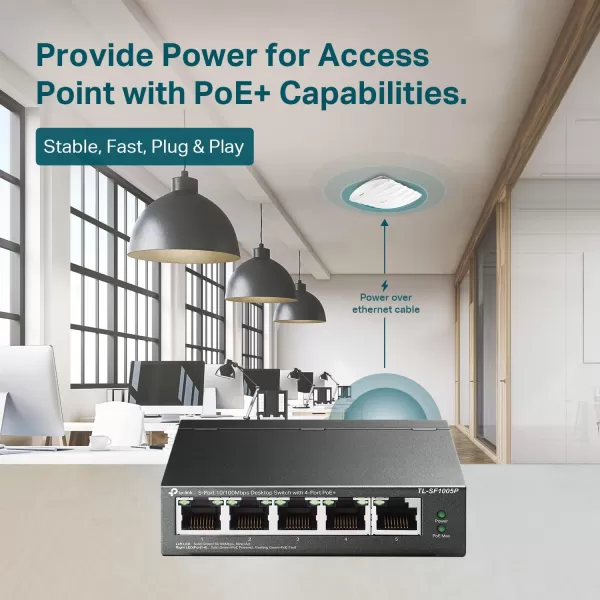 TPLink TLSF1005P  5 Port Fast Ethernet PoE Switch  4 PoE Ports 67W  Desktop  Plug ampamp Play  Sturdy Metal w Shielded Ports  Fanless  Extend ampamp Priority Mode5 Port w 4 Port PoE