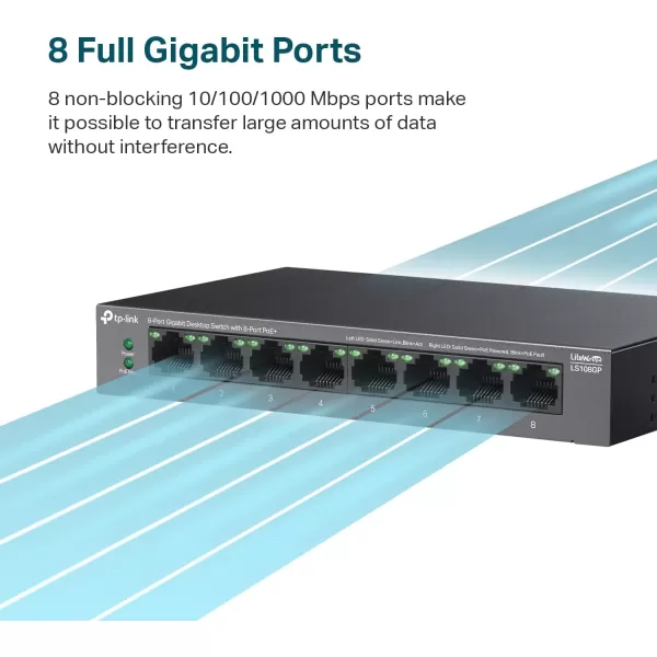 TPLink TLSG1005P 5 Port Gigabit PoE Switch 4 PoE Ports 65W Desktop Plug ampamp Play Sturdy Metal w Shielded Ports Fanless QoS ampamp IGMP Snoopingblack8 Port  8 PoE  62W