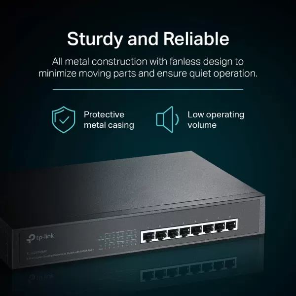 TPLink TLSG1008MP 8 Port Gigabit PoE Switch 8 PoE Ports 153W Rackmount Plug ampamp Play Sturdy Metal Shielded Ports Overload Protection w Port Priority8 Port PoE