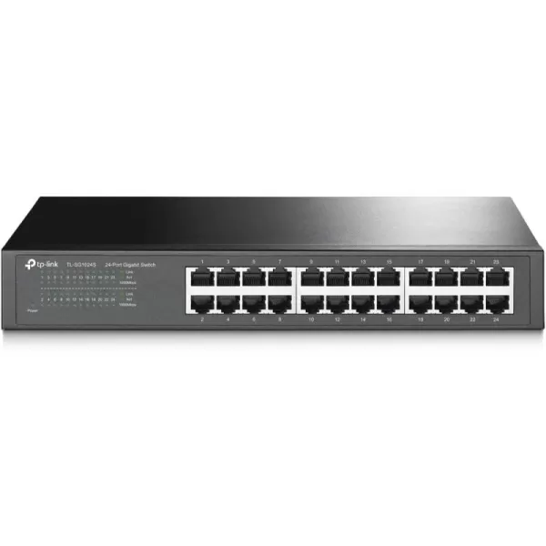 TPLink 24 Port Gigabit Ethernet Switch Desktop Rackmount Plug ampamp Play Shielded Ports Sturdy Metal Fanless Quiet Traffic Optimization Unmanaged TLSG1024S24 Port