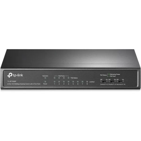 TPLink TLSF1005P  5 Port Fast Ethernet PoE Switch  4 PoE Ports 67W  Desktop  Plug ampamp Play  Sturdy Metal w Shielded Ports  Fanless  Extend ampamp Priority Mode8 Port w 4 Port PoE