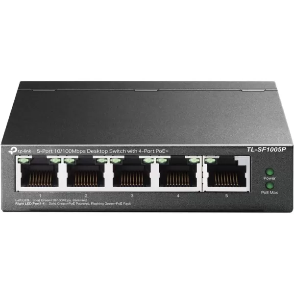 TPLink TLSF1005P  5 Port Fast Ethernet PoE Switch  4 PoE Ports 67W  Desktop  Plug ampamp Play  Sturdy Metal w Shielded Ports  Fanless  Extend ampamp Priority Mode5 Port w 4 Port PoE