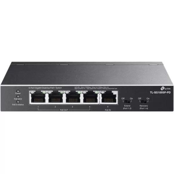 TPLink TLSG1005P 5 Port Gigabit PoE Switch 4 PoE Ports 65W Desktop Plug ampamp Play Sturdy Metal w Shielded Ports Fanless QoS ampamp IGMP Snoopingblack5 Port  1 PoE In  PoE Powered