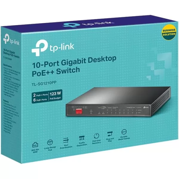 TPLink TLSG1210MP 8 Port Gigabit PoE Switch 8 PoE Ports 123W w 2 Uplink Gigabit Ports  1 Combo SFP Slot Plug ampamp Play Extend Priority ampamp Isolation Mode10 Port  6 PoE  2 PoE  123W