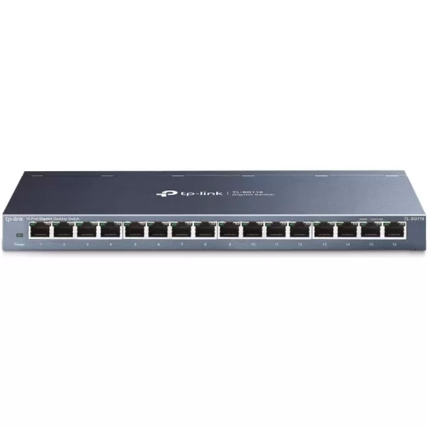 TPLink 16 Port Gigabit Ethernet Network Switch Desktop WallMount Fanless Sturdy Metal w Shielded Ports Traffic Optimization Unmanaged TLSG116 BlackUnmanaged