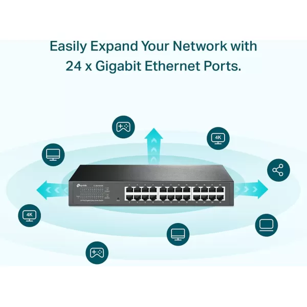 TPLink 24 Port Gigabit Switch Easy Smart Managed Plug ampamp Play DesktopRackmount Sturdy Metal w Shielded Ports Support QoS Vlan IGMP ampamp LAG TLSG1024DEBlack