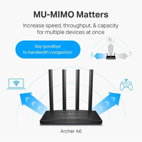 TPLink AC1200 Gigabit WiFi Router Archer A6  Dual Band MUMIMO Wireless Internet Router 4 x Antennas OneMesh and AP mode Long Range CoverageGigabit