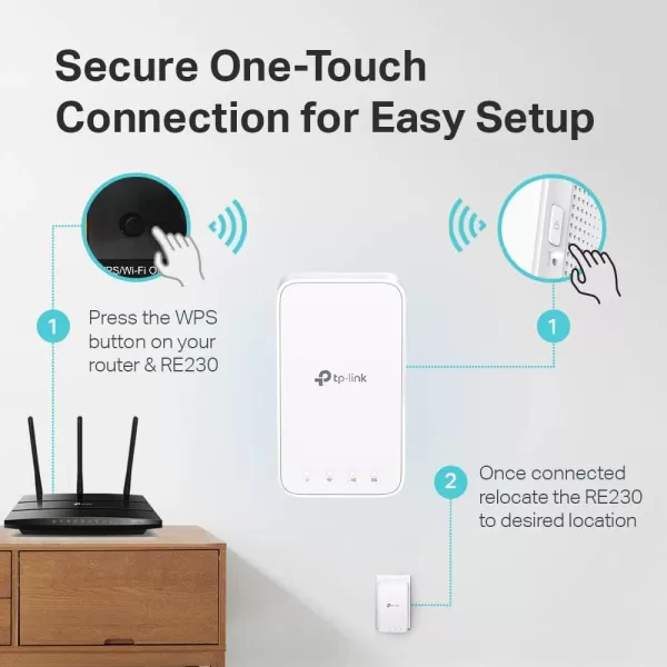 TPLink AC750 WiFi Extender RE230 Covers Up to 1200 Sqft and 20 Devices Dual Band Range Extender Booster Extend of Internet Connection OneMesh Compatible