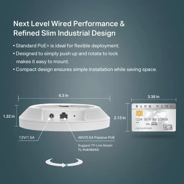 TPLink EAP650 UltraSlim Wireless Access Point  Omada True WiFi 6 AX3000  DC Adapter Included  Mesh Seamless Roaming WPA3 MUMIMO  Remote ampamp App Control  PoE Powered  Multi Control OptionsAX3000  Ceiling mount