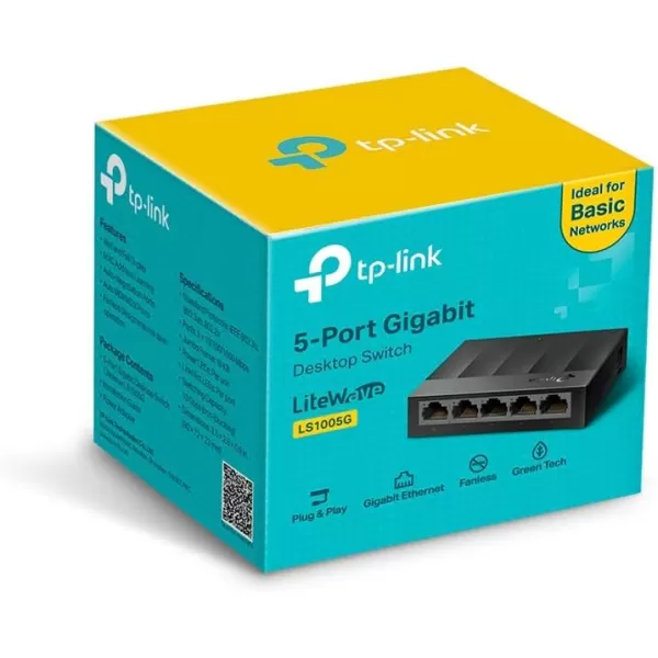 TPLink Litewave 5 Port Gigabit Ethernet Switch  Desktop Ethernet Splitter  Plastic Case  Unshielded Network Switch  Plug ampamp Play  Fanless Quiet  Unmanaged LS1005G5 Port  Litewave