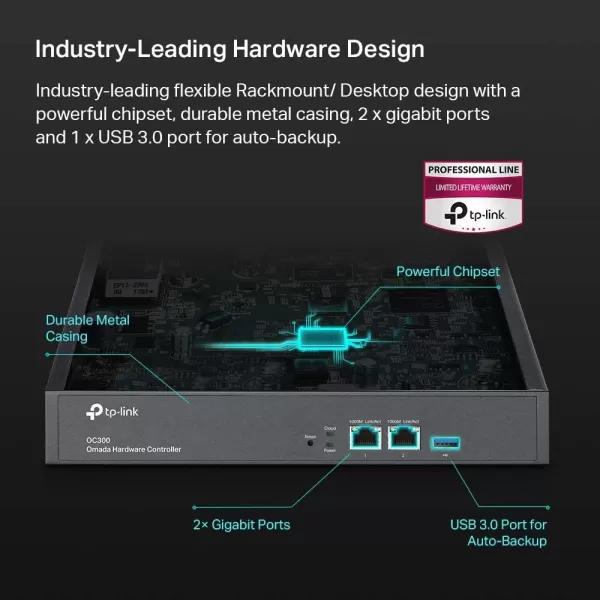 TPLink Omada Hardware Controller  SDN Integrated  2 Gigabit Port  1 USB 30 Port  Manage Up to 500 Devices  Easy ampamp Intelligent Network Monitor ampamp Maintenance  Cloud Access ampamp Omada App OC300Up to 500 Devices