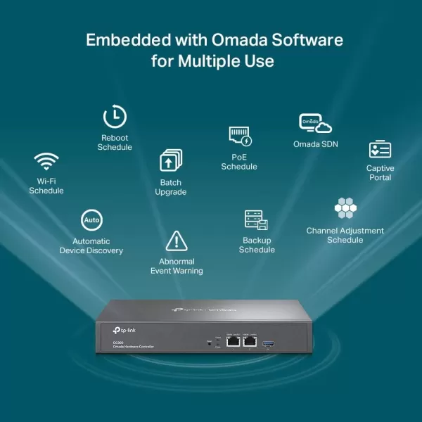 TPLink Omada Hardware Controller  SDN Integrated  2 Gigabit Port  1 USB 30 Port  Manage Up to 500 Devices  Easy ampamp Intelligent Network Monitor ampamp Maintenance  Cloud Access ampamp Omada App OC300Up to 500 Devices