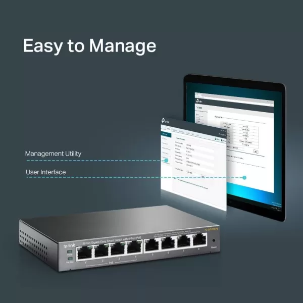 TPLink TLSG108PE 8 Port Gigabit PoE Switch Easy Smart Managed 4 PoE Ports 64W Plug ampamp Play Sturdy Metal w Shielded Ports Fanless QoS Vlan ampamp IGMPEasy Smart Managed  8 Port w 4 PoE Port