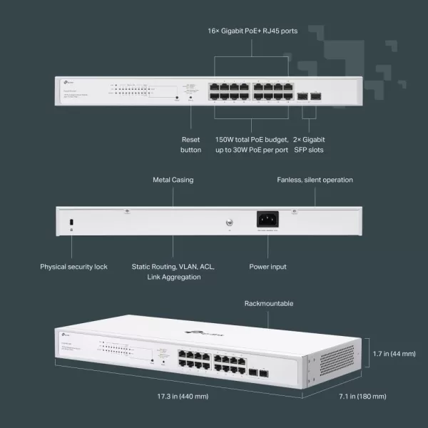 TPLink TLSG108PE 8 Port Gigabit PoE Switch Easy Smart Managed 4 PoE Ports 64W Plug ampamp Play Sturdy Metal w Shielded Ports Fanless QoS Vlan ampamp IGMPFesta Managed   18 Port w 16 PoE Port