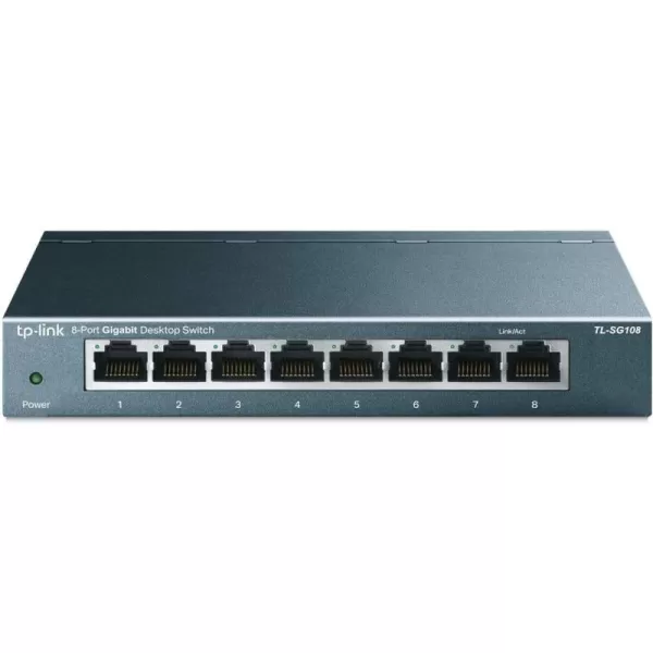 TPLink TLSG108 8 Port Gigabit Unmanaged Ethernet Network Switch Ethernet Splitter Plug ampamp Play Fanless Metal Design Shielded Ports Traffic Optimization