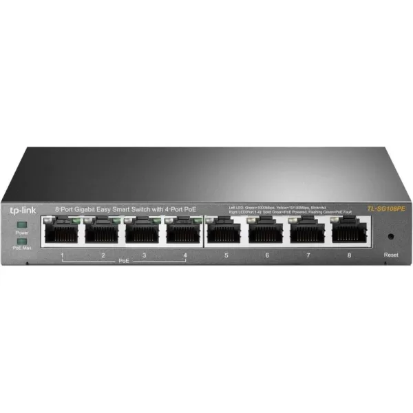 TPLink TLSG108PE 8 Port Gigabit PoE Switch Easy Smart Managed 4 PoE Ports 64W Plug ampamp Play Sturdy Metal w Shielded Ports Fanless QoS Vlan ampamp IGMPEasy Smart Managed  8 Port w 4 PoE Port