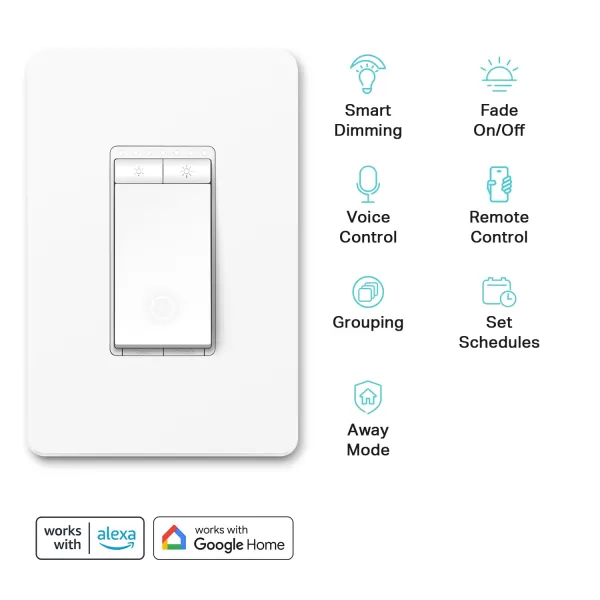 Kasa Smart Dimmer Switch HS220 Single Pole Needs Neutral Wire 24GHz WiFi Light Switch Works with Alexa and Google Home UL Certified No Hub Required 1 PackWhite