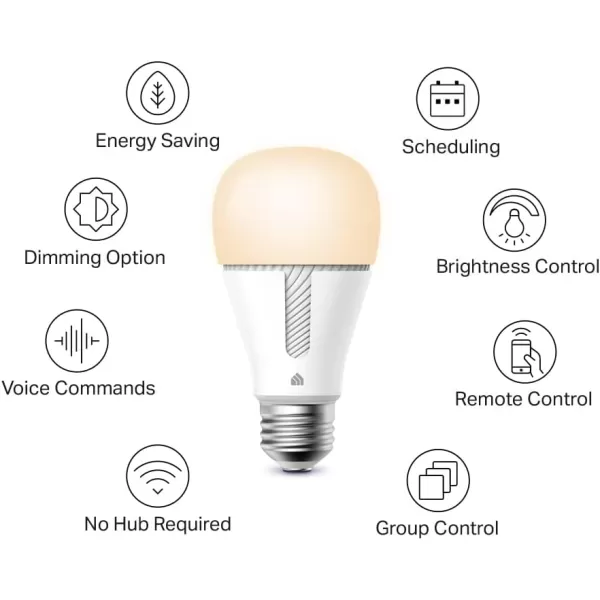 Kasa Smart Light Bulb KL110 LED WiFi smart bulb works with Alexa and Google Home A19 Dimmable 24Ghz No Hub Required 800LM Soft White 2700K 9W 60W EquivalentWhite Newer Version