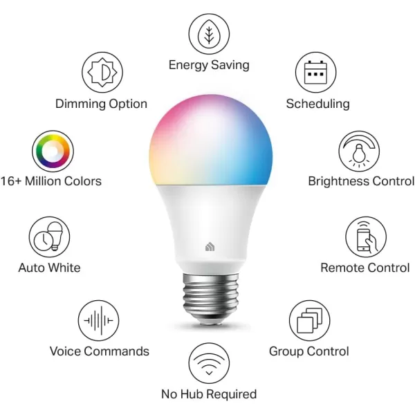 Kasa Smart Light Bulbs Full Color Changing Dimmable Smart WiFi Bulbs Compatible with Alexa and Google Home A19 60 W 800 Lumens24Ghz only No Hub Required 2Pack KL125P2 MulticolorMulticolor