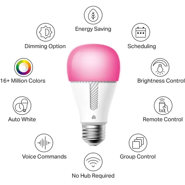 Kasa Smart Light Bulbs Full Color Changing Dimmable Smart WiFi Bulbs Compatible with Alexa and Google Home A19 60 W 800 Lumens24Ghz only No Hub Required 2Pack KL125P2 MulticolorWhite