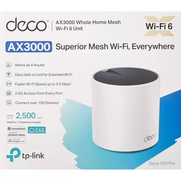 TPLink AX3000 Whole Home WiFi 6 Mesh System Deco X55 Pro  Up to 6500 SqFt  WANLAN Ports Wired Ethernet Backhaul     2023 Release 3PackAX3000 Pro w Dual 25G Ports