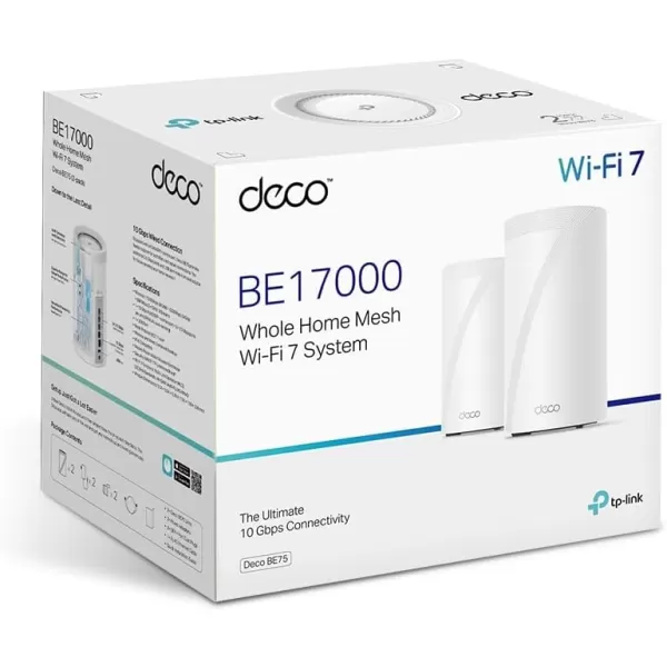 TPLink Deco BE33000 QuadBand WiFi 7 Mesh System Deco BE95 for Whole Home Coverage up to 7800 SqFt with AIDriven Smart Antennas 10G MultiGig Ethernet ports Replaces Router and Extender2packWiFi 7 BE17000  2Pack