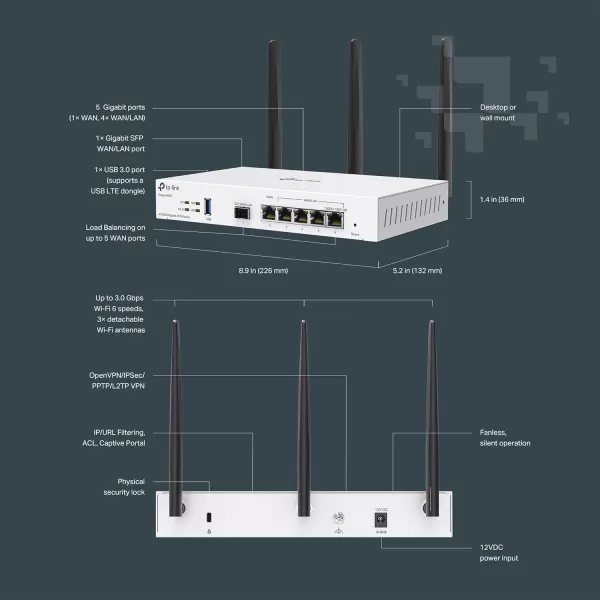 TPLink ER605 V2 Wired Gigabit VPN Router Up to 3 WAN Ethernet Ports  1 USB WAN SPI Firewall SMB Router Omada SDN Integrated Load Balance Lightning ProtectionFesta AX3000 WiFi Router