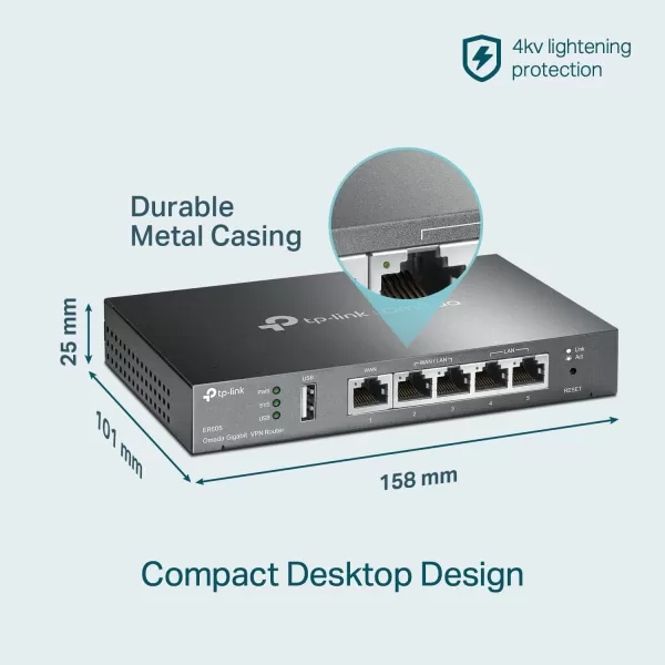 TPLink ER605 V2 Wired Gigabit VPN Router Up to 3 WAN Ethernet Ports  1 USB WAN SPI Firewall SMB Router Omada SDN Integrated Load Balance Lightning ProtectionVPN Router