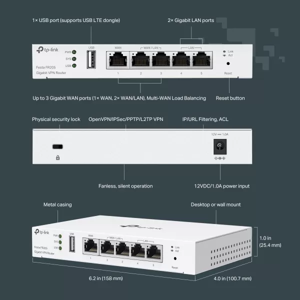 TPLink ER605 V2 Wired Gigabit VPN Router Up to 3 WAN Ethernet Ports  1 USB WAN SPI Firewall SMB Router Omada SDN Integrated Load Balance Lightning ProtectionFesta Router Newer