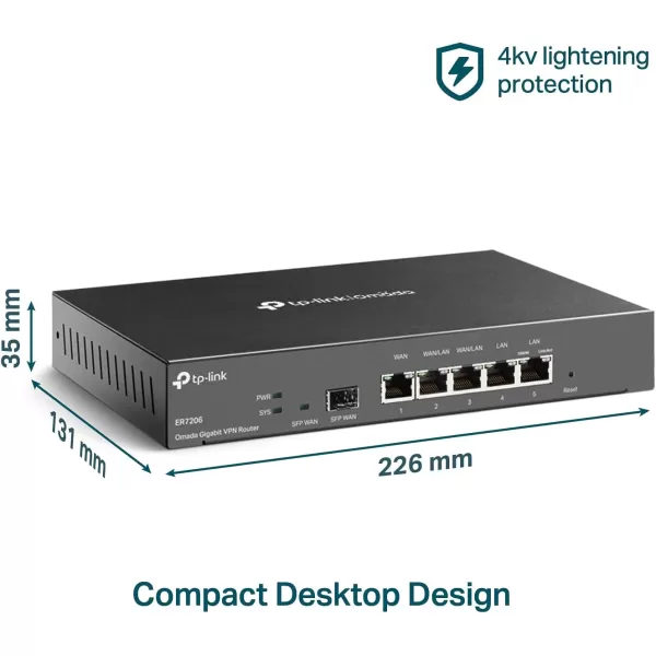 TPLink ER7206 MultiWAN Professional Wired Gigabit VPN Router Increased Network Capacity SPI Firewall Omada SDN Integrated Load Balance Lightning ProtectionGigabit VPN Router