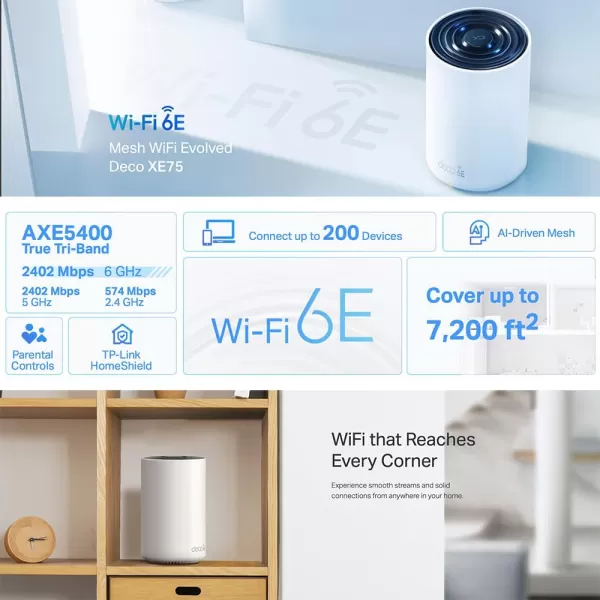 TPLink TriBand WiFi 7 BE10000 Whole Home Mesh System Deco BE63  6Stream 10 Gbps  4  25G Ports Wired Backhaul 4 Smart Internal Antennas  VPN AIRoaming MUMIMO HomeShield 3PackWiFi 6E  AXE5400