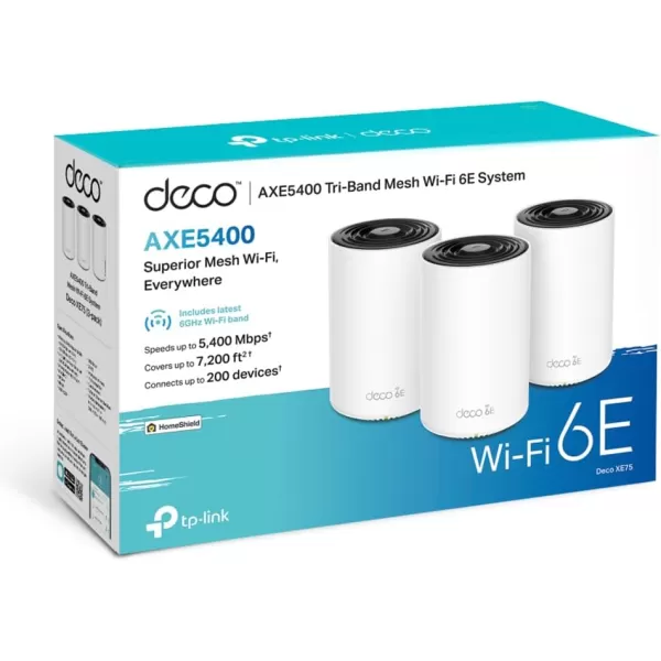 TPLink TriBand WiFi 7 BE10000 Whole Home Mesh System Deco BE63  6Stream 10 Gbps  4  25G Ports Wired Backhaul 4 Smart Internal Antennas  VPN AIRoaming MUMIMO HomeShield 3PackWiFi 6E  AXE5400