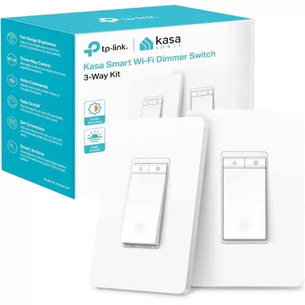 Kasa Smart 3 Way Dimmer Switch KIT Dimmable Light Switch Compatible with Alexa Google Assistant and SmartThings Neutral Wire Needed 24GHz ETL Certified No Hub Required White KS230 KIT v2